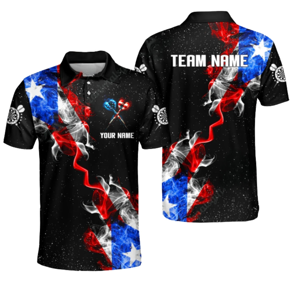 Custom Smoke American Flag Dart Polo Shirt For Men, Custom Patriotic Dart Team Shirt DZ0051