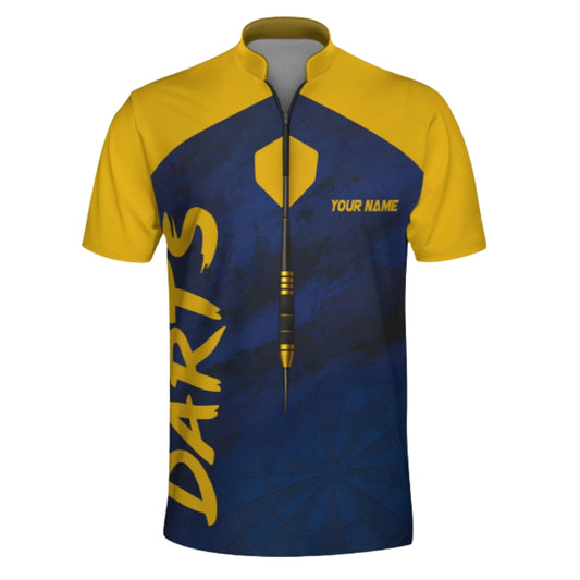 Custom Blue And Yellow Darts Jersey For Men, Custom Darts Shirts DZ0058