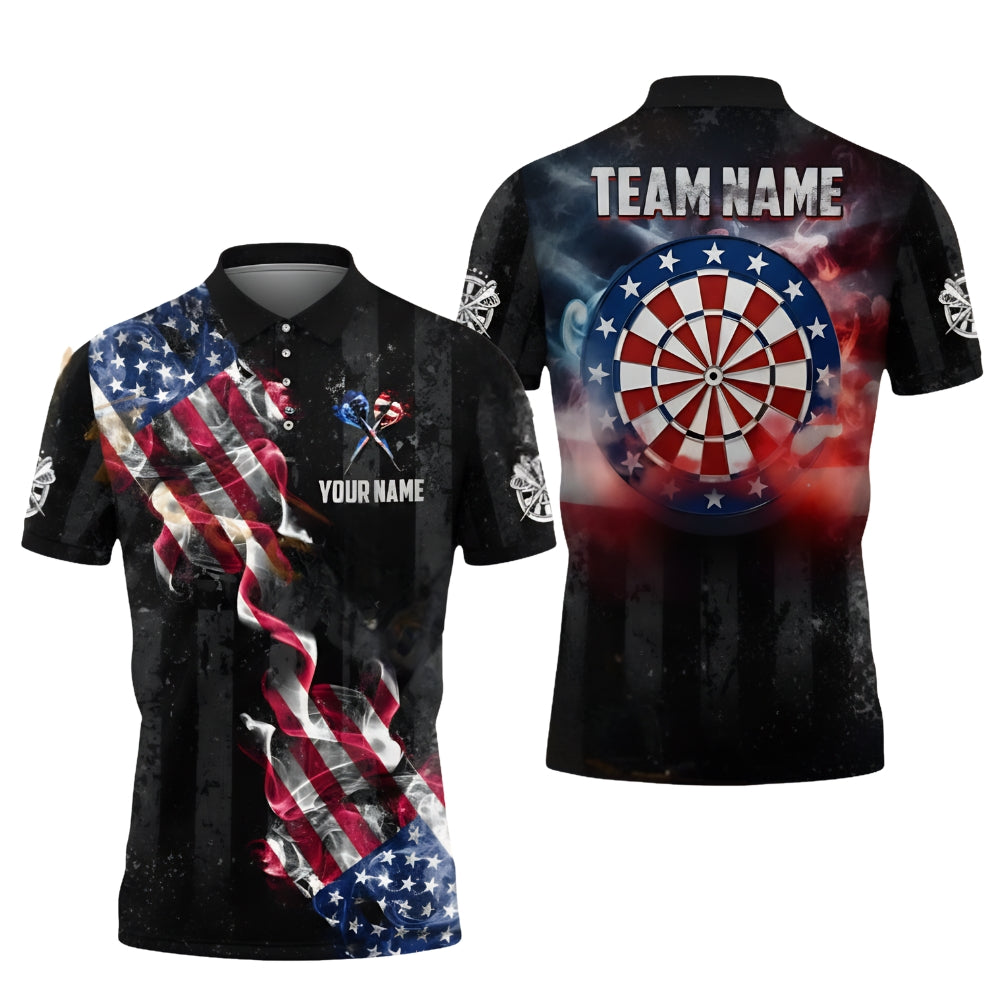 Custom US Flag Smole Dart Polo Shirt Mens, Custom Patriotic Darts Team Shirts DZ0081