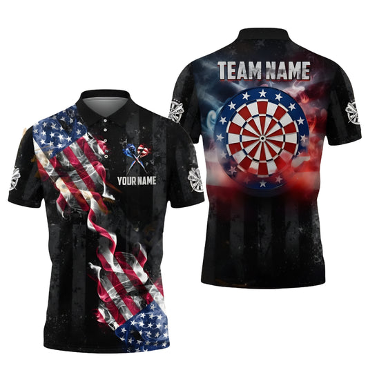 Custom US Flag Smole Dart Polo Shirt Mens, Custom Patriotic Darts Team Shirts DZ0081