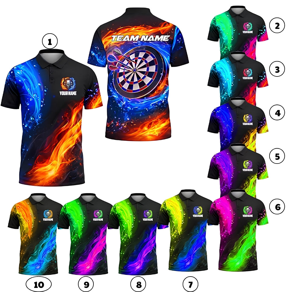 Custom Team Blue Orange Lightning Darts Men Polo Shirt, Custom Darts Shirts DZ0087