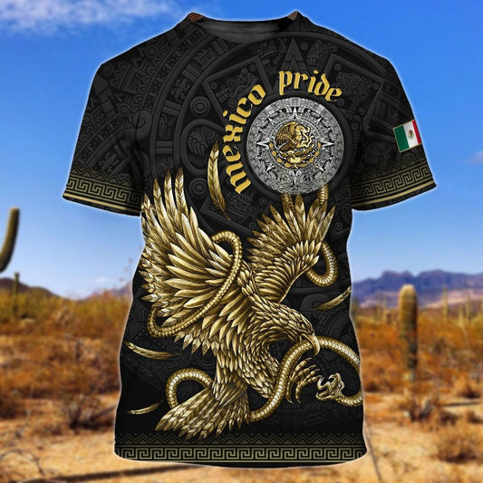 3D Full Print Mexico Shirt, Mexico T Shirt, Gold Eagle Pride Mexico Shirt, New Mexico T Shirt TO0769