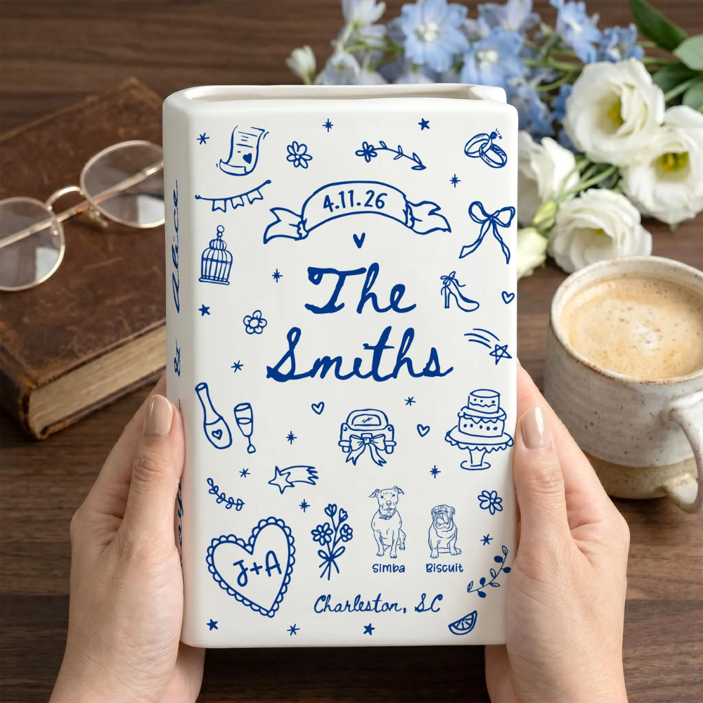 Custom Wedding Storyboard Ceramic Book Vase, Custom Wedding Book Vase WD0622