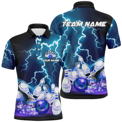 Custom Thunder Blue Purple Bowling Polo Shirt Men, Custom Team Thunder Bowling Shirt BZ0830
