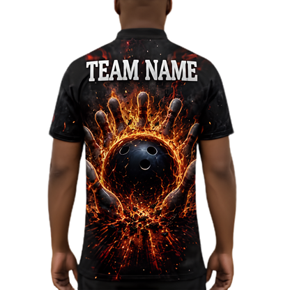 Custom Flaming Magma Bowling Mens Bowling Shirt, Custom Flame Bowling Team Shirts BZ0966