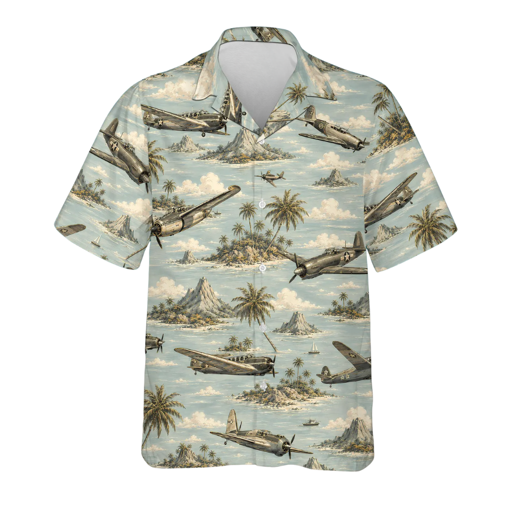 WWII Fighter Tropical Hawaiian Shirt For Men, Aircraft Hawaiian Shirt For Veteran HE0615