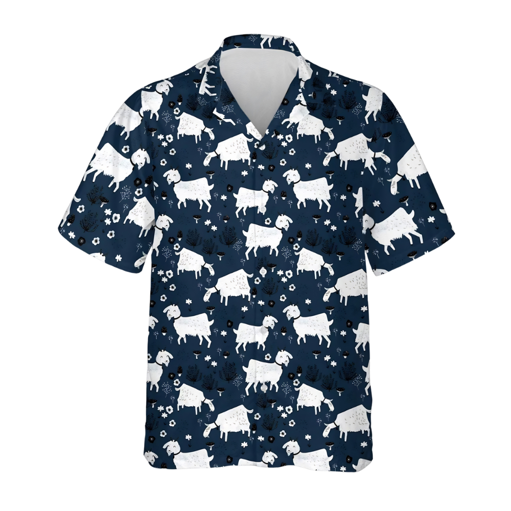 Goat Blue White Hawaiian Shirt For Men, Goat Hawaiian Shirt HE0752