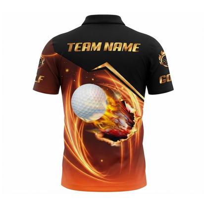 Flaming Ball Custom Mens Golf Polo Shirt, Custom Flame Golf Team Shirt GZ0398