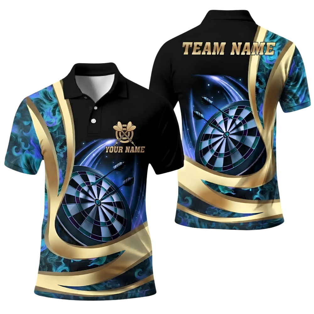 Custom Flame Gold Darts Polo Shirt For Men, Custom Flame Dart Team Shirt DE0122