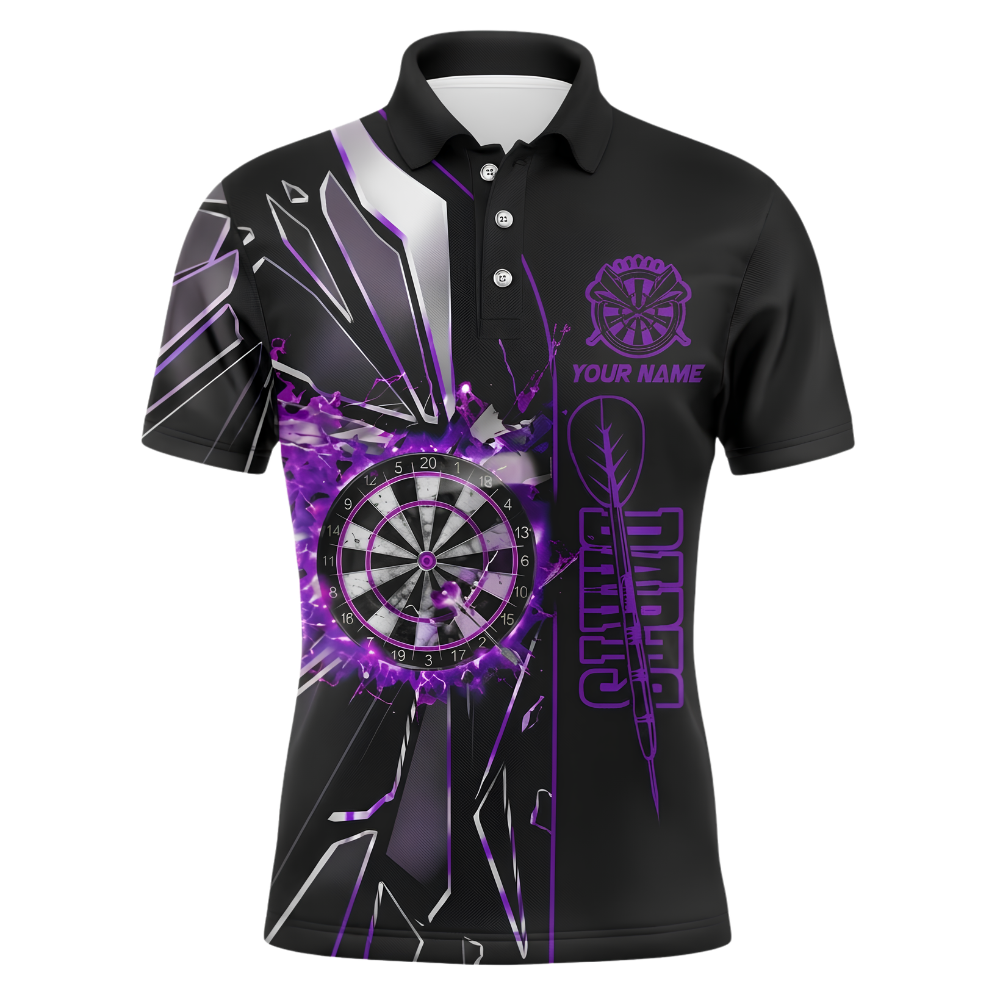 Custom Team Break Glass Purple Darts Polo Shirt, Men's Custom Dart Team Shirt DZ0145