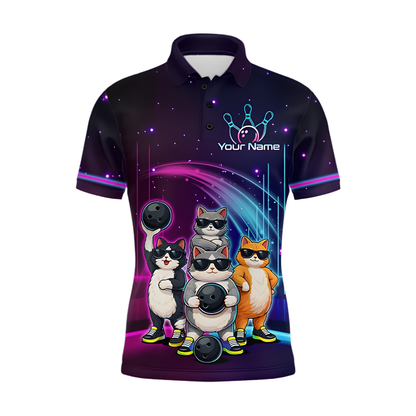 Custom Funny Cat Bowling Mens Polo Shirt, Custom Cat Team Bowling Shirt BZ0911