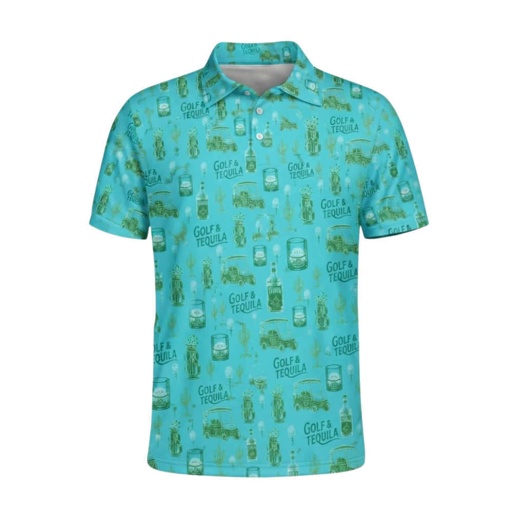 Men's Golf And Tequila Golf Polo Shirt Cyan, Tequila Golf Shirt GE0608