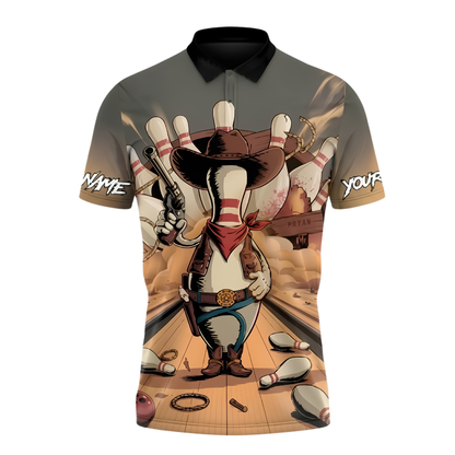Custom The Pin Cowboy Bowling Polo Shirt For Men, Custom Cowboy Team Bowling Shirt BZ0992