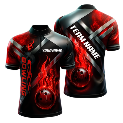 Custom Green Flame Bowling Jersey For Men, Custom Flame Bowling Team Shirt BZ0964