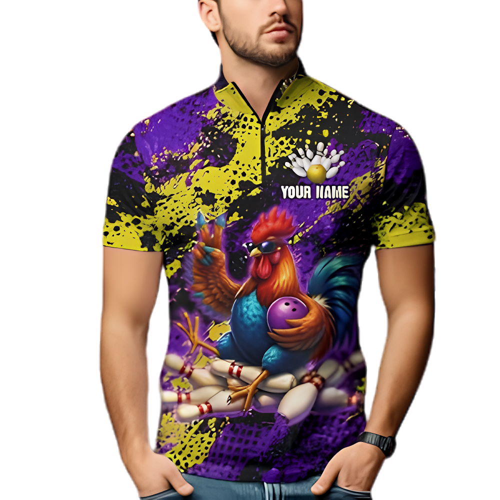 Funny Rooster Custom Mens Bowling Jersey, Custom Chicken Bowling Team Shirt BZ0918