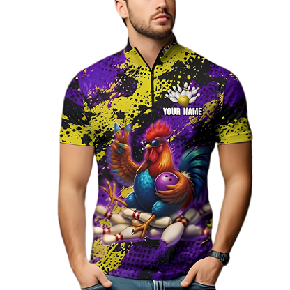 Funny Rooster Custom Mens Bowling Jersey, Custom Chicken Bowling Team Shirt BZ0918