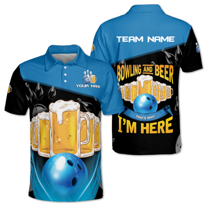 Bowling And Beer That's Why I'm Here Custom Beer Bowling Polo Shirt For Men, Custom Funny Beer Bowling Team Shirts BM0338