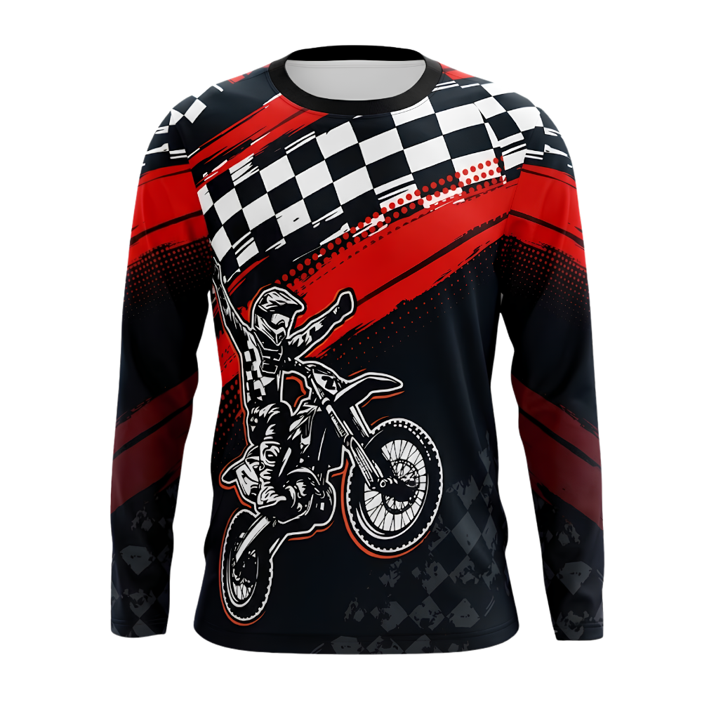 Custom Checkered Rider Men's Motocross Long Sleeve Jersey, Custom Checkered Dirt Bike Shirts MZ0125