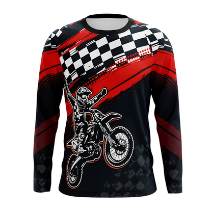 Custom Checkered Rider Men's Motocross Long Sleeve Jersey, Custom Checkered Dirt Bike Shirts MZ0125