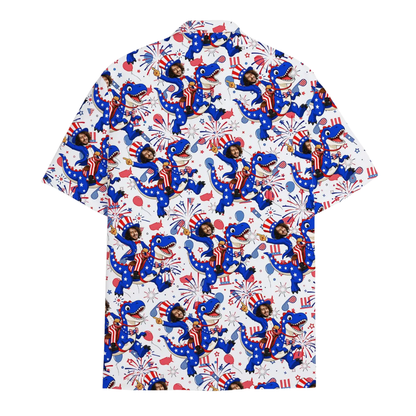 Custom Face Dinosaur American Flag Hawaiian Shirt Men, Custom Photo 4th Of July Hawaiian Shirts HE0280
