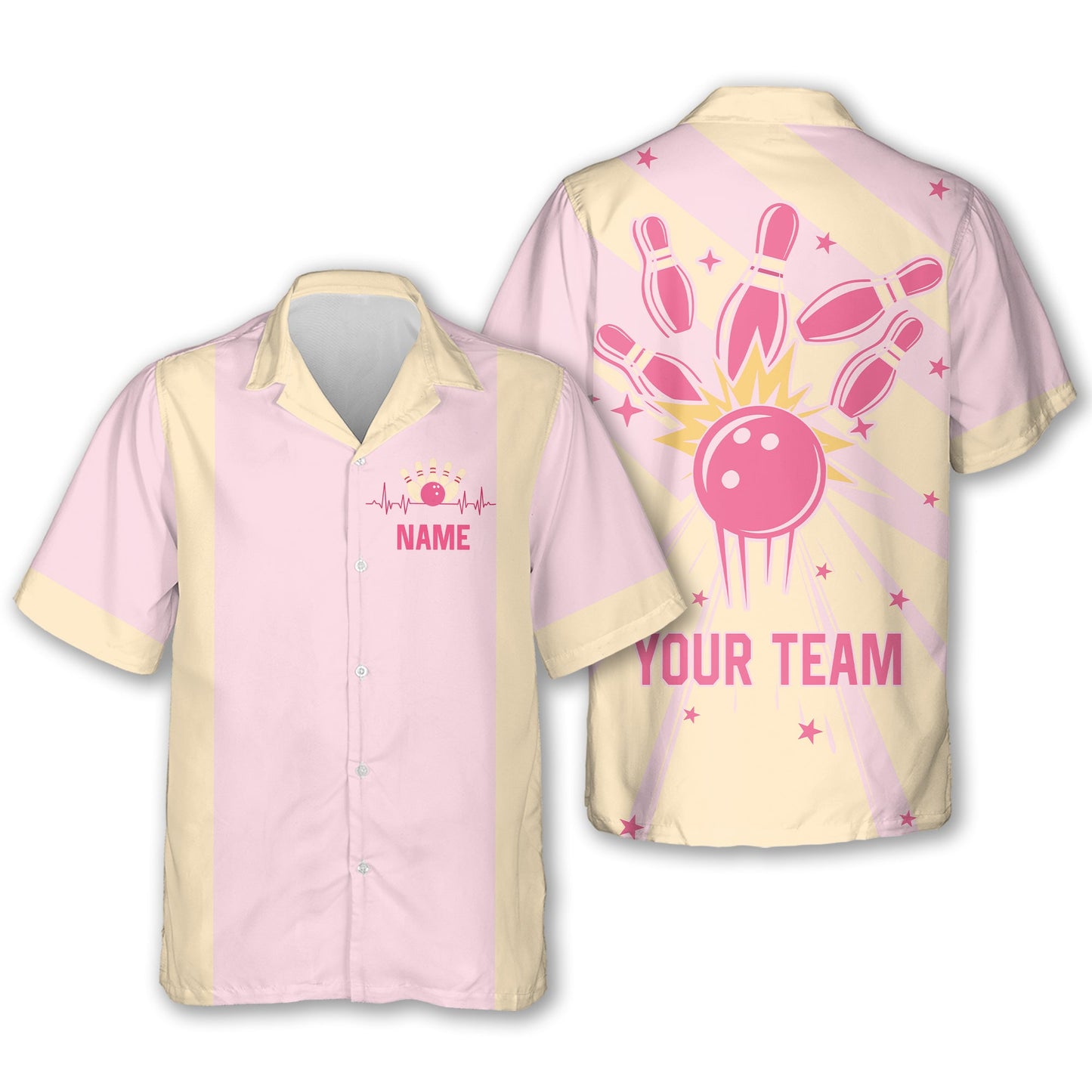 Custom Pink and Blue Retro Bowling Hawaiian Shirts For Men And Women, Custom Retro Bowling Team Shirts BE0053