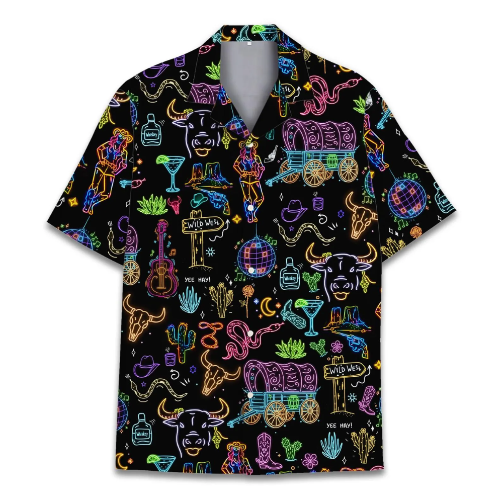 Neon Western Hawaiian Shirt For Men And Women, Western Hawaiian Shirts HE0720