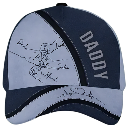 Custom Daddy Fist Bump Baseball Cap With Kid Names, Custom Father Day Caps CP0519