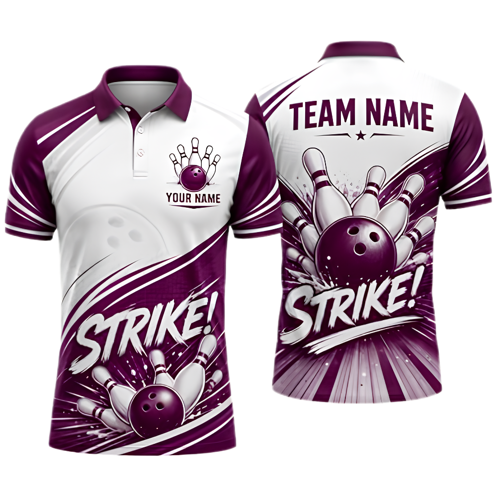 White And Blue Custom Team Bowling Polo Shirt For Men, Custom Bowling Shirt BZ0971