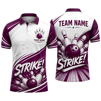 White And Blue Custom Team Bowling Polo Shirt For Men, Custom Bowling Shirt BZ0971