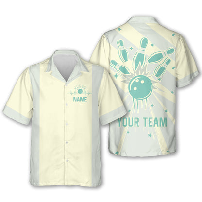 Custom Pink and Blue Retro Bowling Hawaiian Shirts For Men And Women, Custom Retro Bowling Team Shirts BE0053