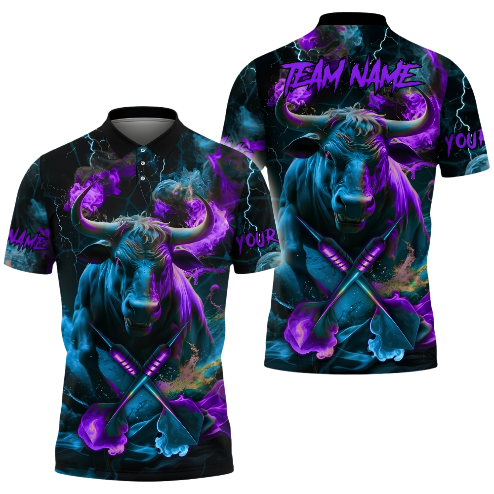 Custom Bull Smoke Orange Cyan Darts Polo Shirt For Men, Custom Bull Dart Team Shirts DZ0165