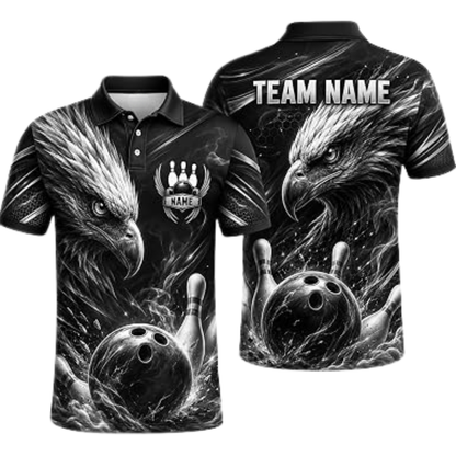 Custom Eagle Gold Black Bowling Polo Shirt For Men, Custom Eagle Bowling Team Shirt BZ0871