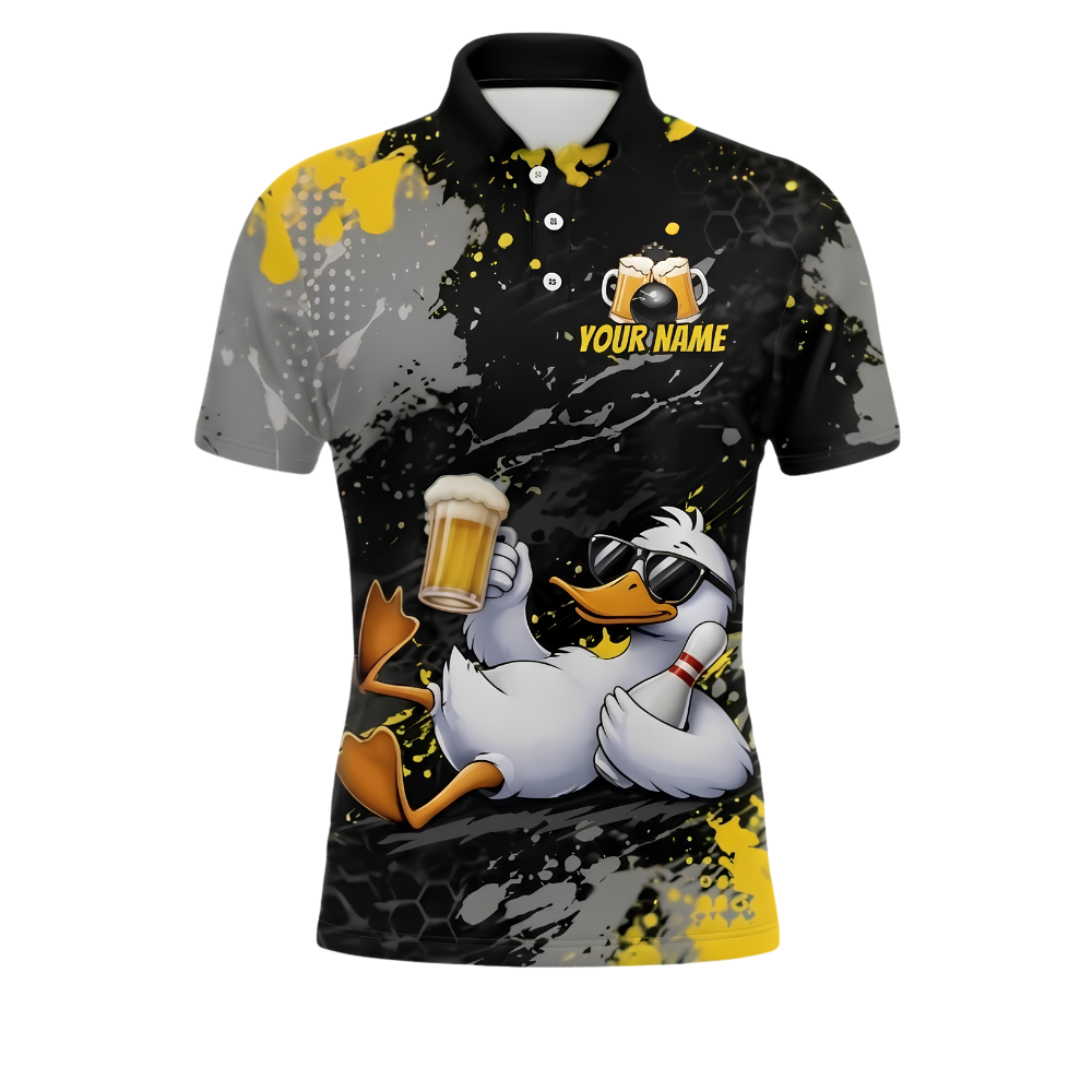 Funny Duck And Beer Custom Bowling Mens Polo Shirt, Custom Duck Bowling Team Shirt BZ1008