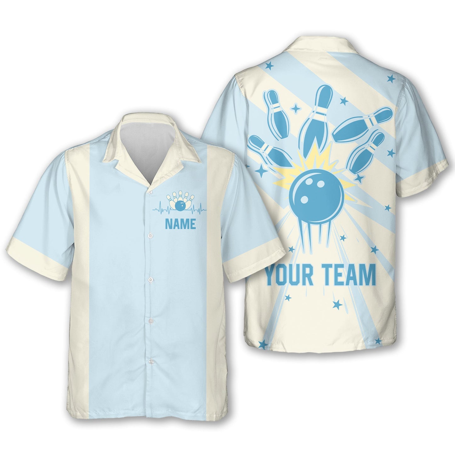 Custom Pink and Blue Retro Bowling Hawaiian Shirts For Men And Women, Custom Retro Bowling Team Shirts BE0053