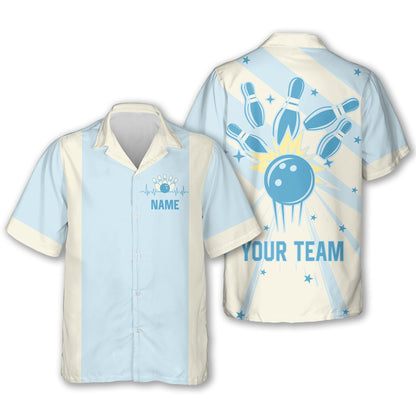 Custom Pink and Blue Retro Bowling Hawaiian Shirts For Men And Women, Custom Retro Bowling Team Shirts BE0053
