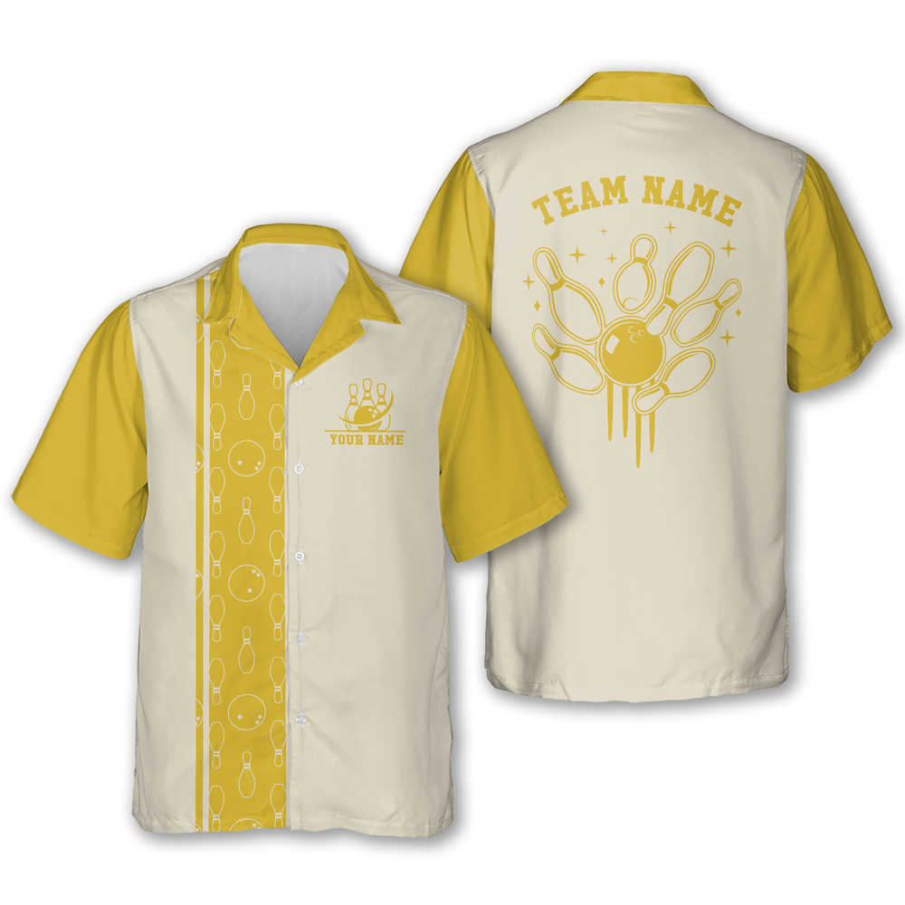 Custom Red And Beige Retro Hawaiian Bowling Shirt For Mens, Custom Retro Bowling Team Shirts HB0187