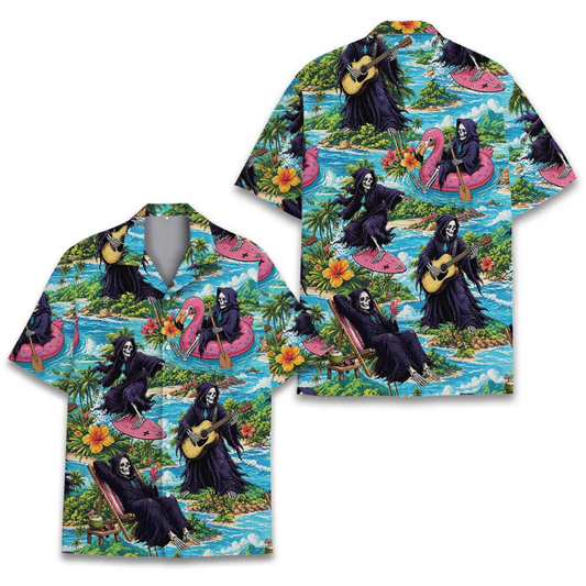 Funny Reaper Tropical Beach Hawaiian Shirt For Men, Skull Tropical Hawaiian Shirt HE0644