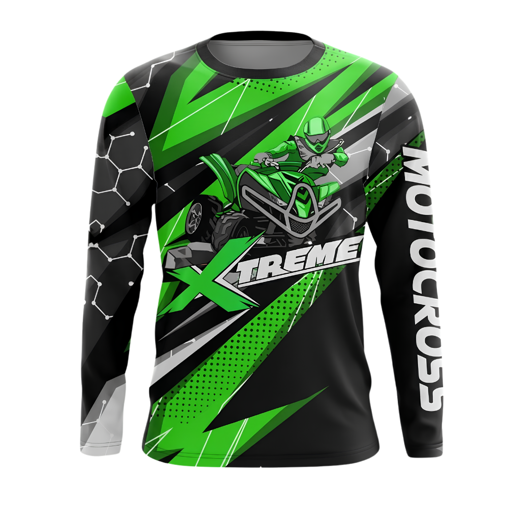 Custom Green Hexagon ATV Racing Men's Motocross Long Sleeve Jersey, Custom ATV Dirt Bike Shirts MZ0142