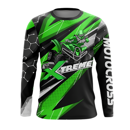 Custom Green Hexagon ATV Racing Men's Motocross Long Sleeve Jersey, Custom ATV Dirt Bike Shirts MZ0142