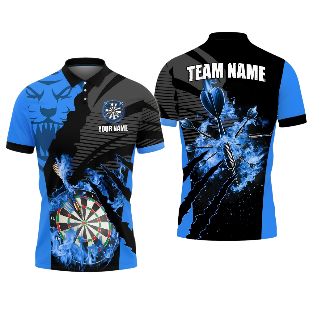 Custom Flame Orange Flame Darts Polo Shirt Men, Custom Tiger Team Dart Shirts DZ0152