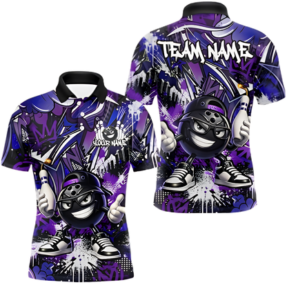 Custom Funny Ball Graffiti Bowling Polo Shirt Mens, Custom Team Bowling Shirts BZ0914