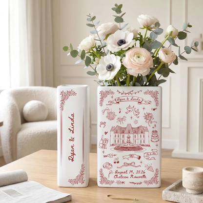 Custom Wedding Venue Photo Ceramic Book Vase, Custom Destination Wedding Book Vase WD0644