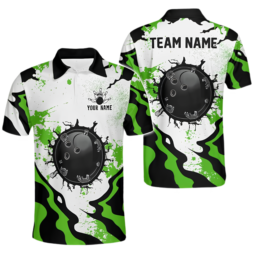 Custom Team Cracked Ball Red White Bowling Polo Shirt For Men, Custom Bowling Team Shirts BZ0667