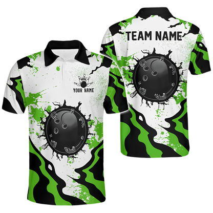 Custom Team Cracked Ball Red White Bowling Polo Shirt For Men, Custom Bowling Team Shirts BZ0667