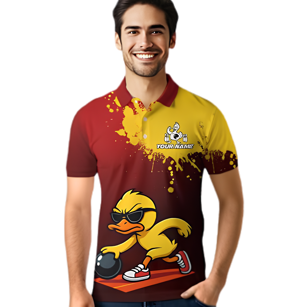 Funny Duck Custom Mens Bowling Polo Shirt, Custom Duck Bowling Team Shirts BZ0848