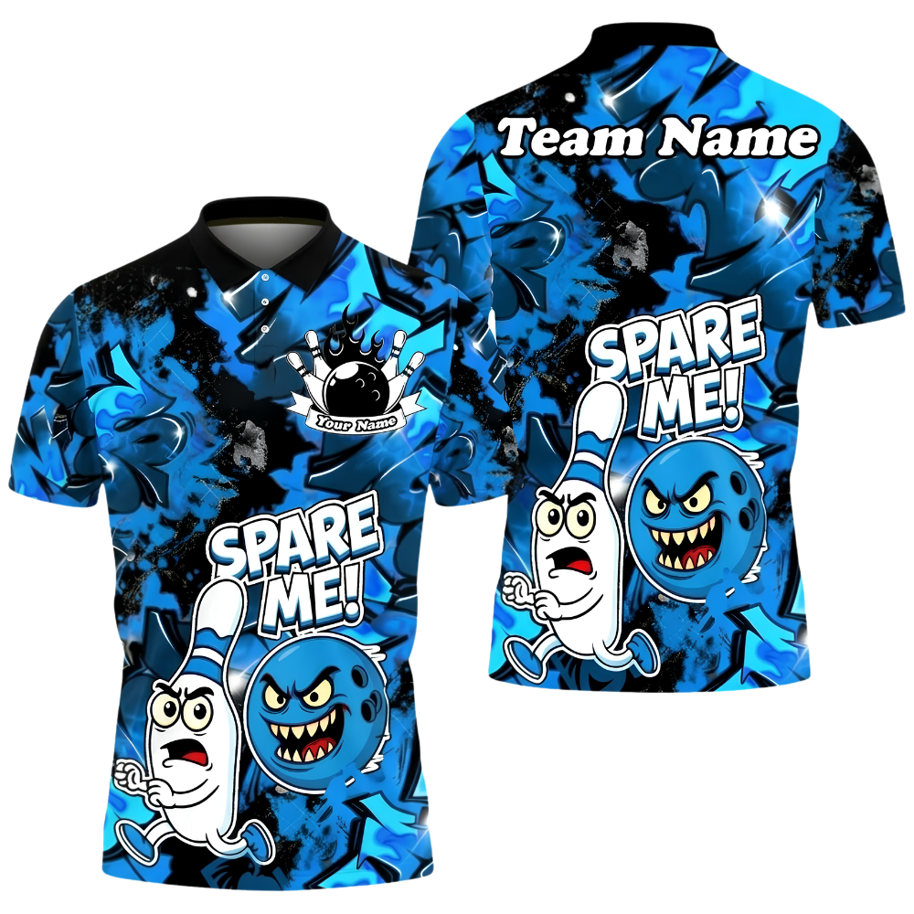 Spare Me Custom Funny Pins Ball Red Bowling Polo Shirt Men, Custom Funny Graffiti Bowling Team Shirt BZ0958