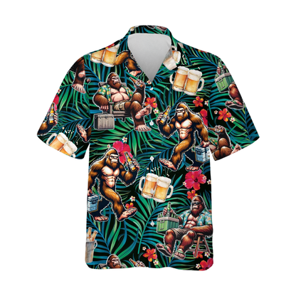 Bigfoot And Beer Tropical Men's Hawaiian Shirt, Sasquatch Bigfoot Hawaiian Shirt HE0617