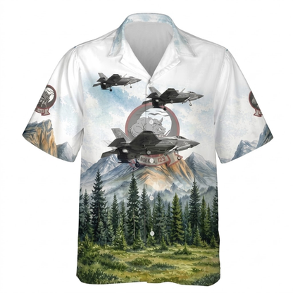 F 35B Plane Men's Hawaiian Shirt, Fighter Aircraft Hawaiian Shirts HE0713