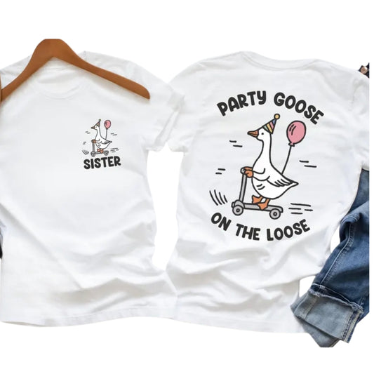 Party Goose On The Loose Custom Matching Family T Shirts, Custom Funny Goose Family Shirts For Birthday ET0219