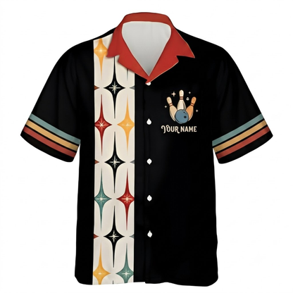 Custom Retro Starburst Bowling Hawaiian Shirt Men, Custom Retro Bowling Team Shirts BZ0849